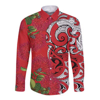 Personalised New Zealand Koru Pohutukawa Long Sleeve Button Shirt Meri Kirihimete Aroha for Christmas LT9 Unisex Red - Polynesian Pride
