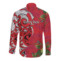 Personalised New Zealand Koru Pohutukawa Long Sleeve Button Shirt Meri Kirihimete Aroha for Christmas LT9 - Polynesian Pride