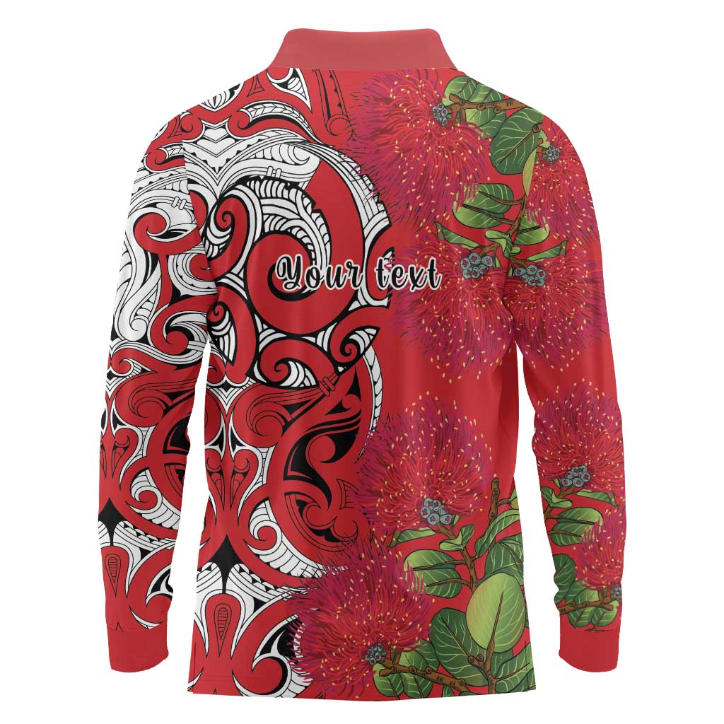 Personalised New Zealand Koru Pohutukawa Long Sleeve Polo Shirt Meri Kirihimete Aroha for Christmas LT9 - Polynesian Pride