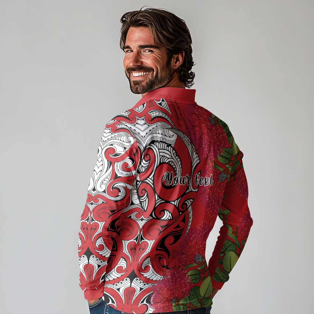 Personalised New Zealand Koru Pohutukawa Long Sleeve Polo Shirt Meri Kirihimete Aroha for Christmas LT9 - Polynesian Pride