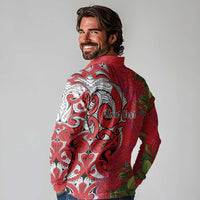 Personalised New Zealand Koru Pohutukawa Long Sleeve Polo Shirt Meri Kirihimete Aroha for Christmas LT9 - Polynesian Pride
