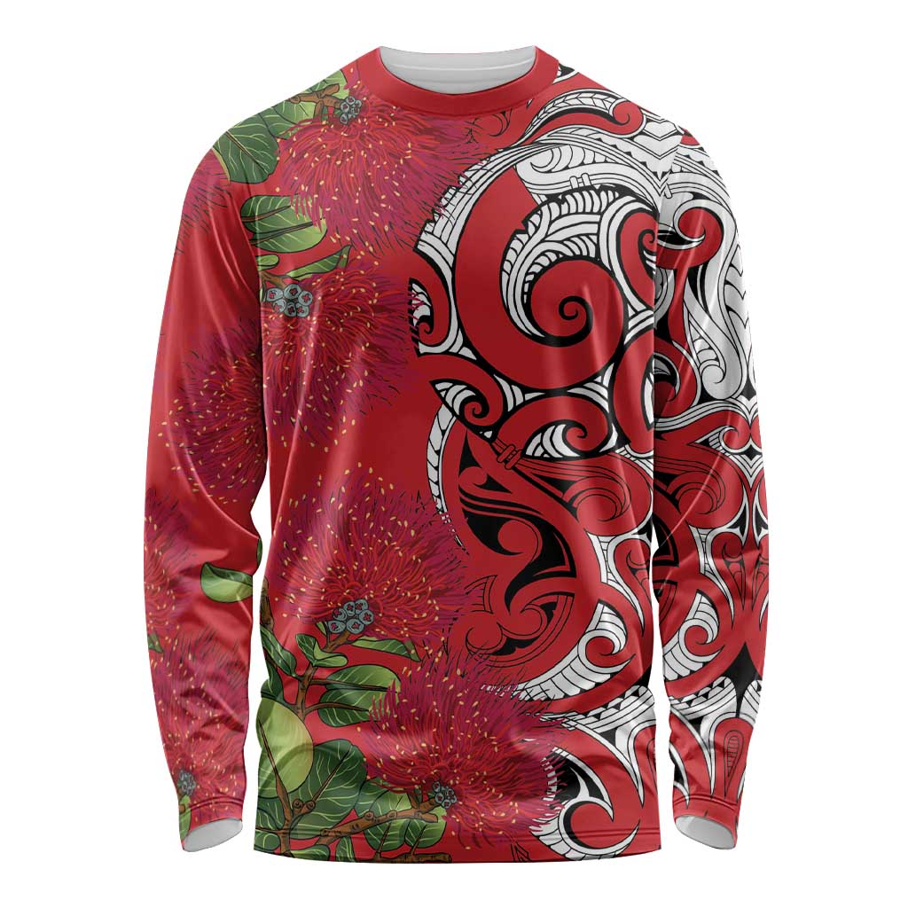 Personalised New Zealand Koru Pohutukawa Long Sleeve Shirt Meri Kirihimete Aroha for Christmas LT9 Unisex Red - Polynesian Pride