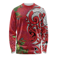 Personalised New Zealand Koru Pohutukawa Long Sleeve Shirt Meri Kirihimete Aroha for Christmas LT9 Unisex Red - Polynesian Pride