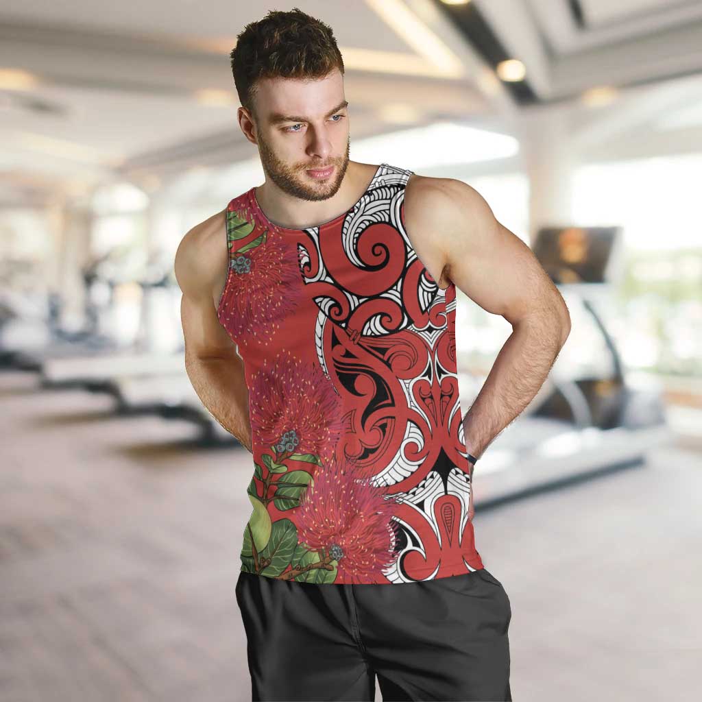 Personalised New Zealand Koru Pohutukawa Men Tank Top Meri Kirihimete Aroha for Christmas LT9 Red - Polynesian Pride