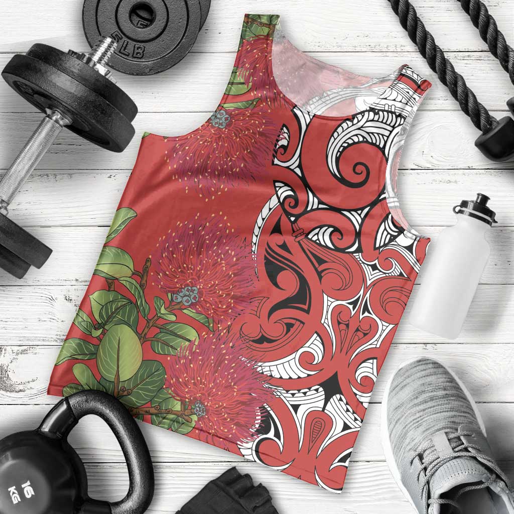 Personalised New Zealand Koru Pohutukawa Men Tank Top Meri Kirihimete Aroha for Christmas LT9 - Polynesian Pride