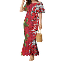 Personalised New Zealand Koru Pohutukawa Mermaid Dress Meri Kirihimete Aroha for Christmas LT9 Women Red - Polynesian Pride