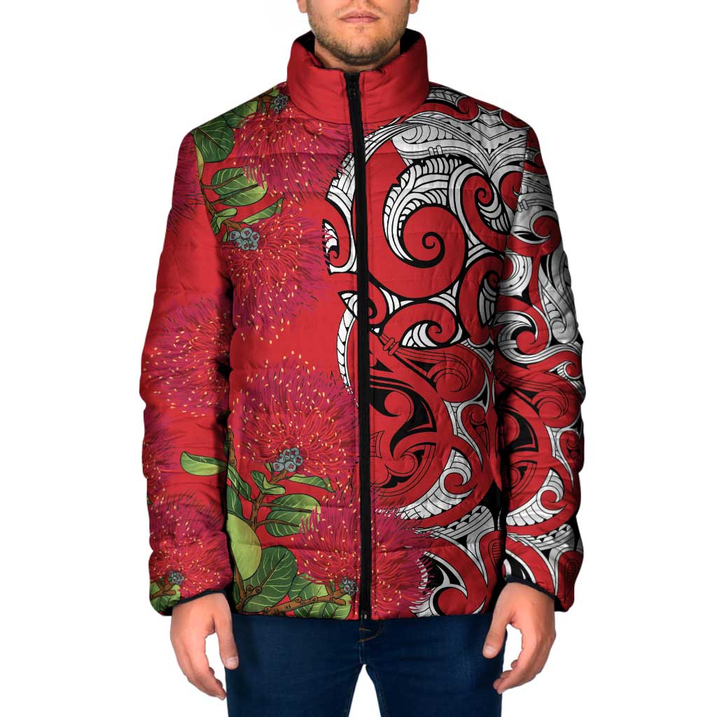 Personalised New Zealand Koru Pohutukawa Padded Jacket Meri Kirihimete Aroha for Christmas LT9 Men Red - Polynesian Pride