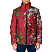 Personalised New Zealand Koru Pohutukawa Padded Jacket Meri Kirihimete Aroha for Christmas LT9 Men Red - Polynesian Pride