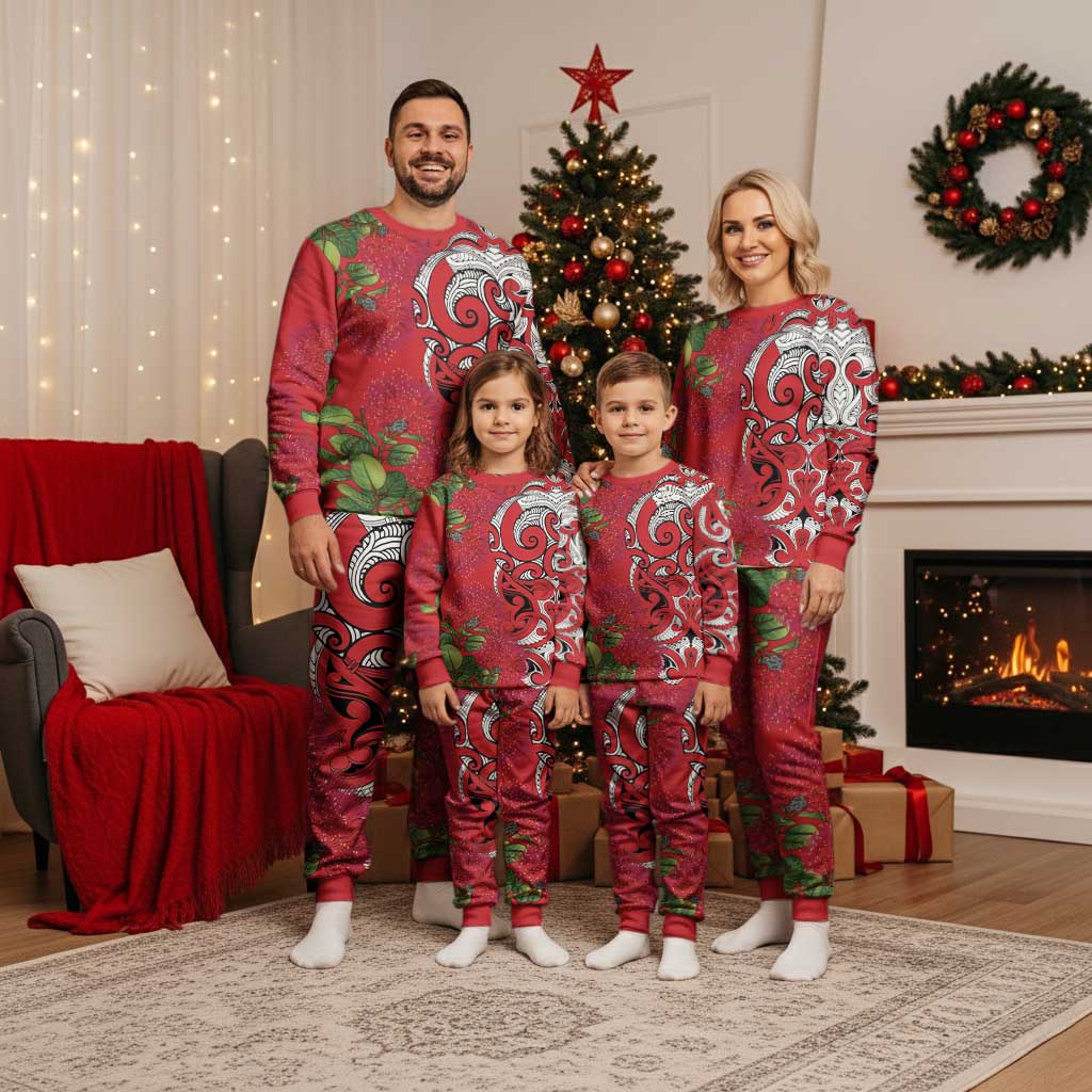 Personalised New Zealand Koru Pohutukawa Christmas Pajama Set Meri Kirihimete Aroha for Christmas LT9 - Polynesian Pride