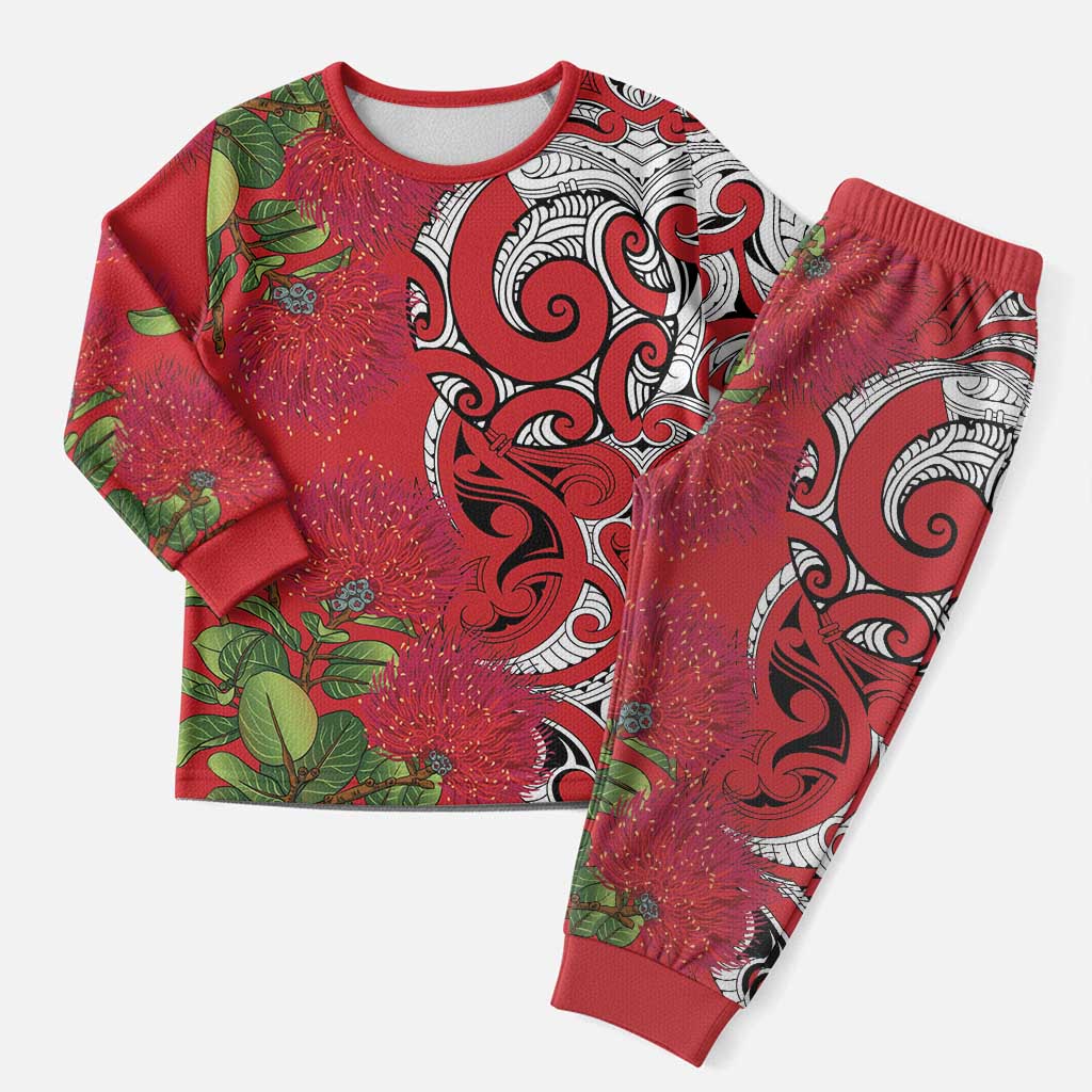 Personalised New Zealand Koru Pohutukawa Christmas Pajama Set Meri Kirihimete Aroha for Christmas LT9 Men Red - Polynesian Pride
