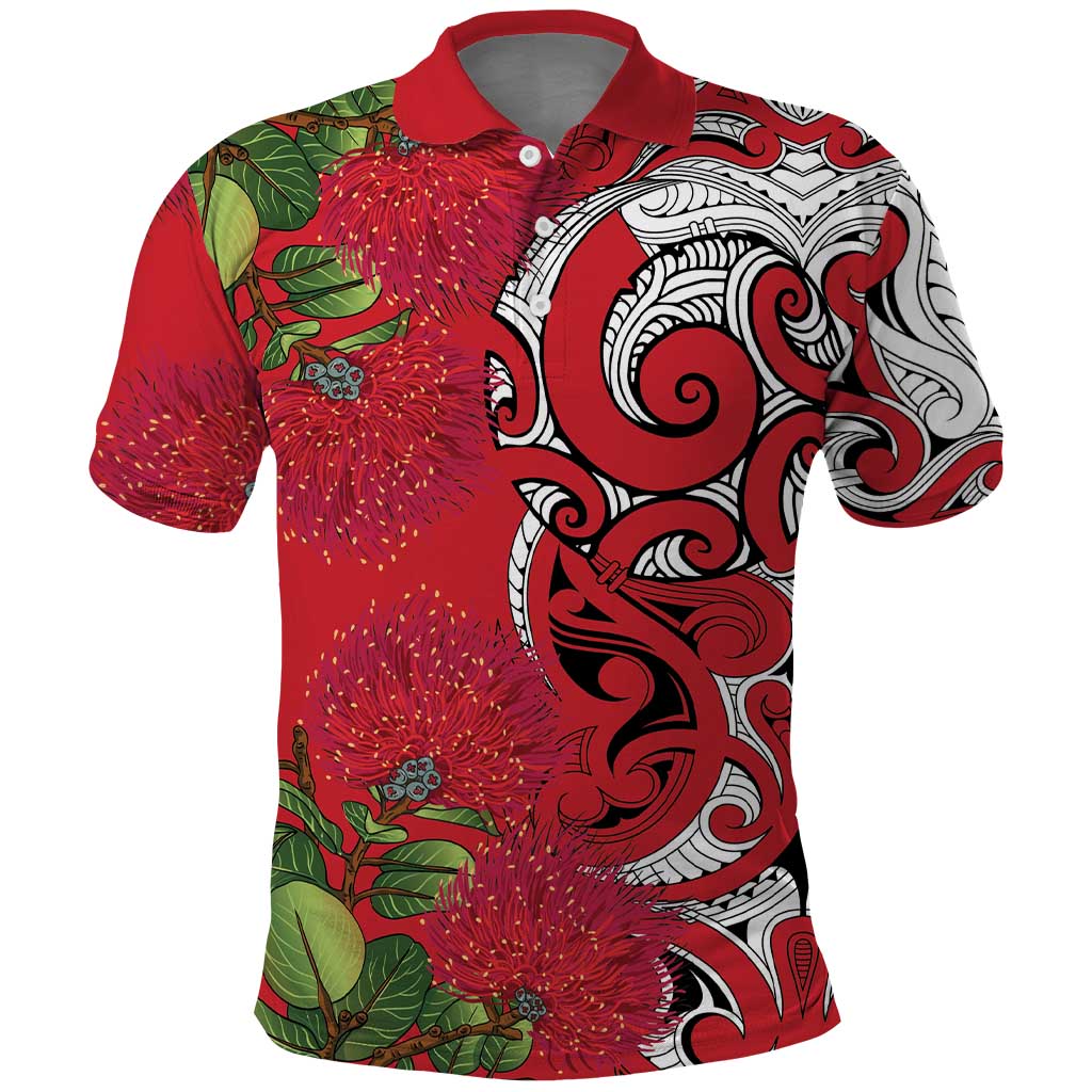 Personalised New Zealand Koru Pohutukawa Polo Shirt Meri Kirihimete Aroha for Christmas LT9 Red - Polynesian Pride