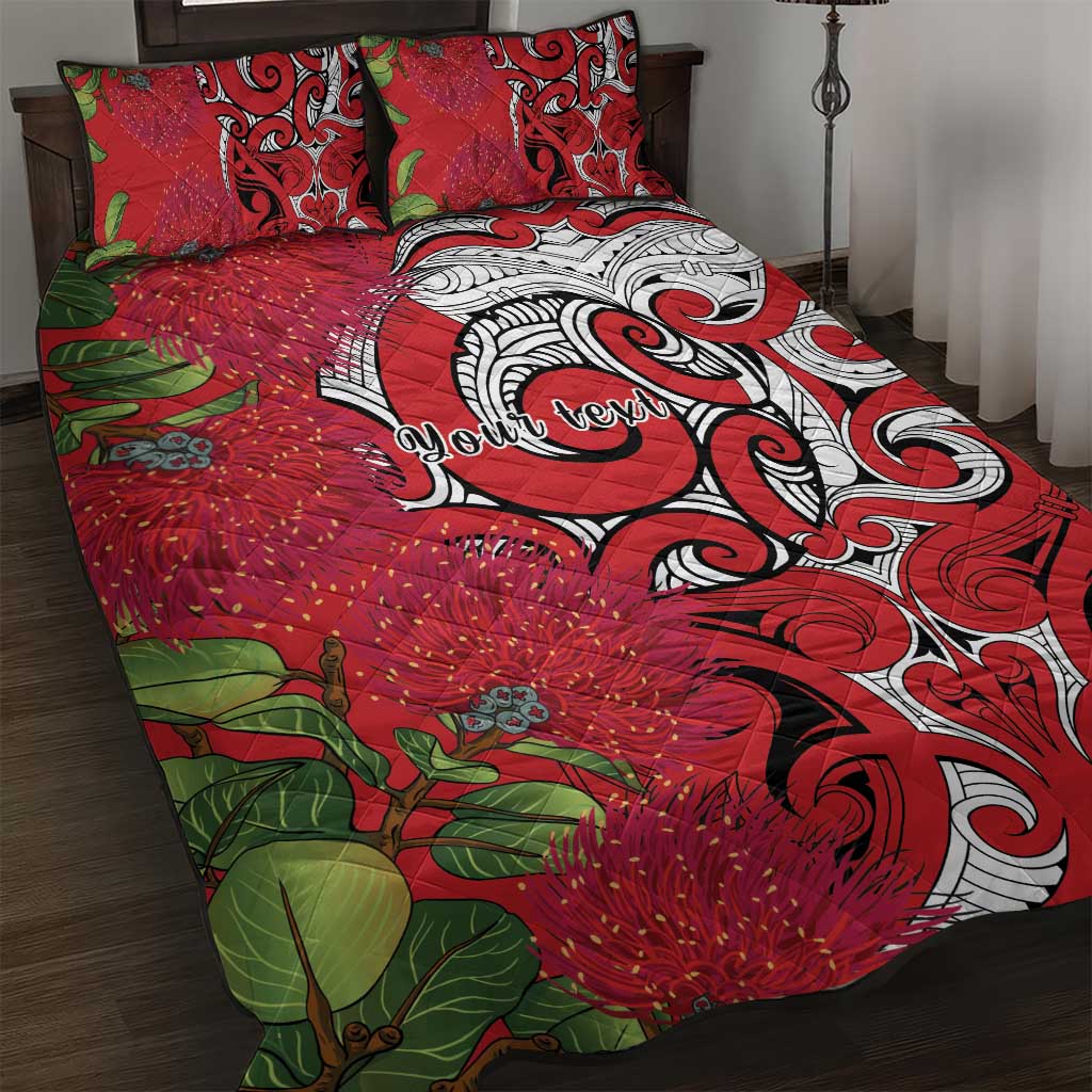 Personalised New Zealand Koru Pohutukawa Quilt Bed Set Meri Kirihimete Aroha for Christmas LT9 Red - Polynesian Pride