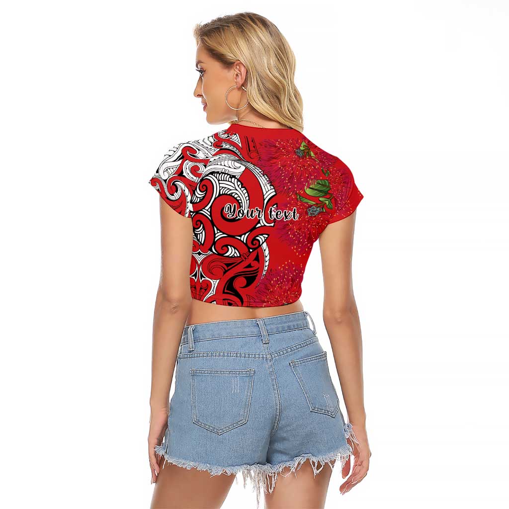 Personalised New Zealand Koru Pohutukawa Raglan Cropped T Shirt Meri Kirihimete Aroha for Christmas LT9 - Polynesian Pride