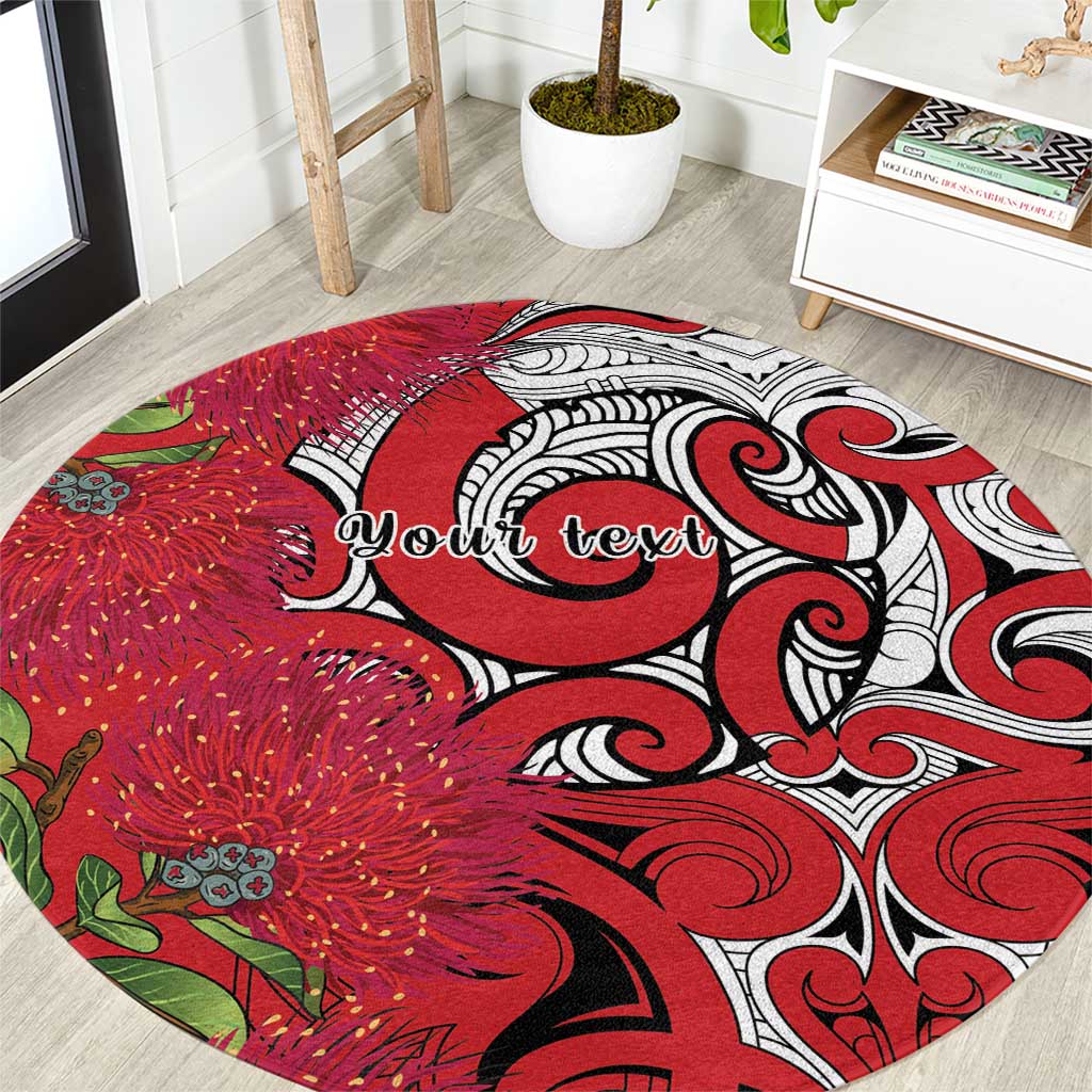 Personalised New Zealand Koru Pohutukawa Round Carpet Meri Kirihimete Aroha for Christmas LT9 Red - Polynesian Pride