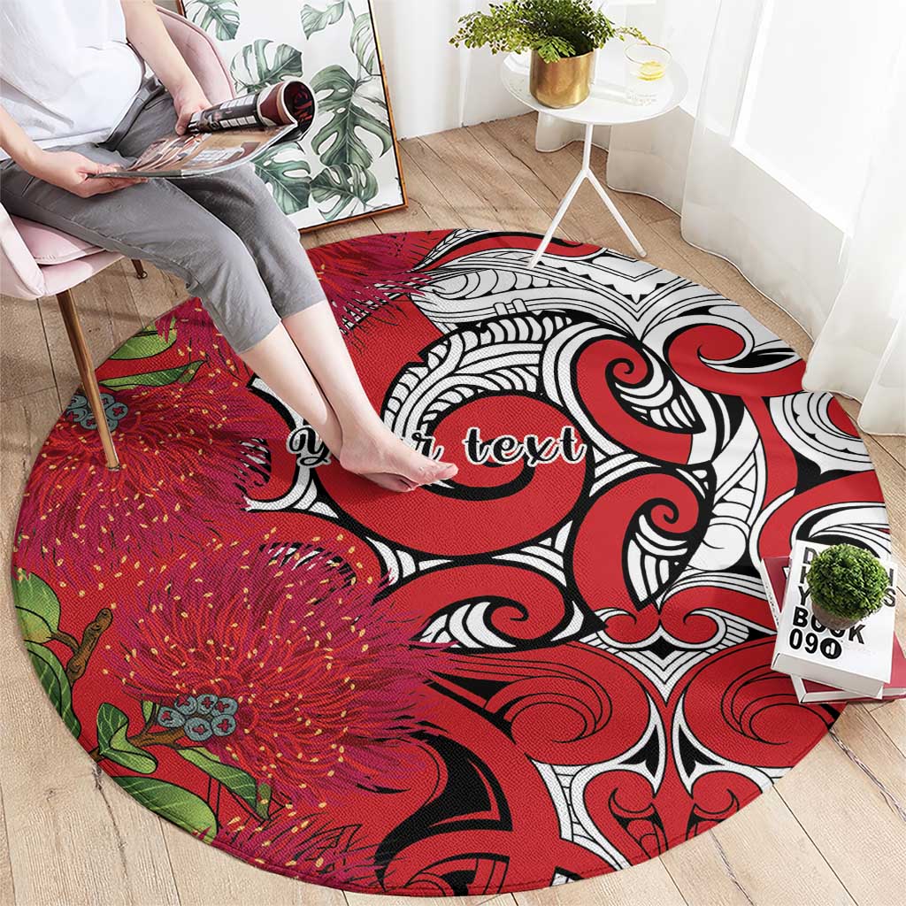 Personalised New Zealand Koru Pohutukawa Round Carpet Meri Kirihimete Aroha for Christmas LT9 - Polynesian Pride