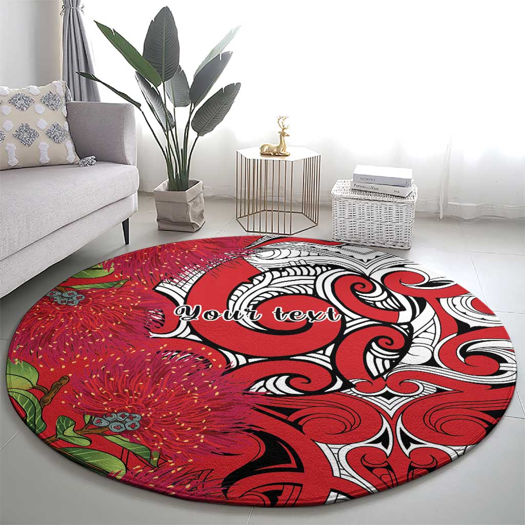 Personalised New Zealand Koru Pohutukawa Round Carpet Meri Kirihimete Aroha for Christmas LT9 - Polynesian Pride