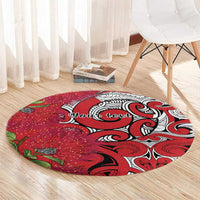 Personalised New Zealand Koru Pohutukawa Round Carpet Meri Kirihimete Aroha for Christmas LT9 - Polynesian Pride