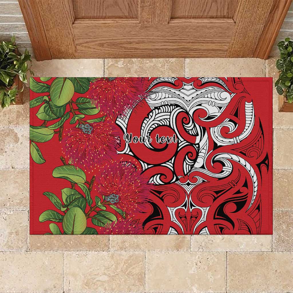 Personalised New Zealand Koru Pohutukawa Rubber Doormat Meri Kirihimete Aroha for Christmas LT9 Red - Polynesian Pride