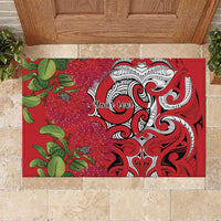 Personalised New Zealand Koru Pohutukawa Rubber Doormat Meri Kirihimete Aroha for Christmas LT9 Red - Polynesian Pride