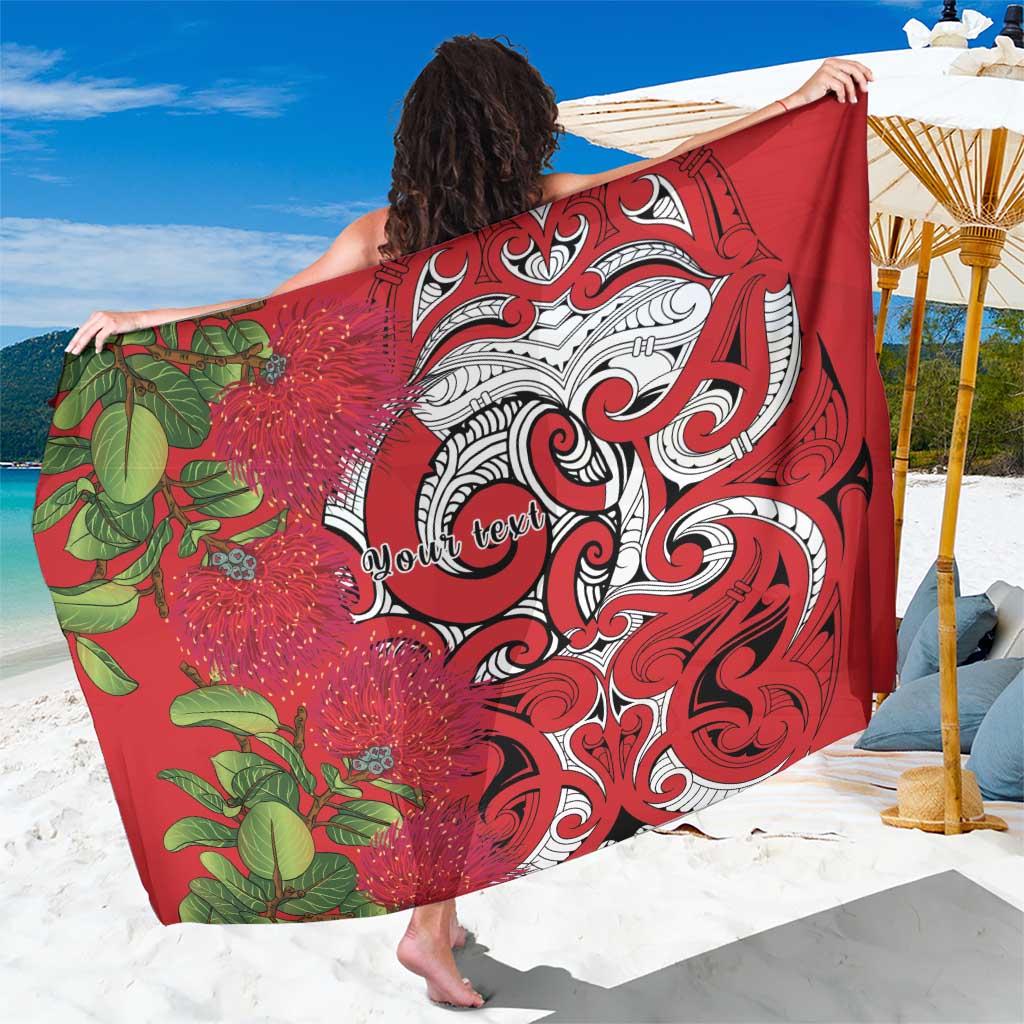 Personalised New Zealand Koru Pohutukawa Sarong Meri Kirihimete Aroha for Christmas LT9 One Size 44 x 66 inches Red - Polynesian Pride