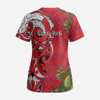 Personalised New Zealand Koru Pohutukawa Scrub Top Meri Kirihimete Aroha for Christmas LT9 - Polynesian Pride