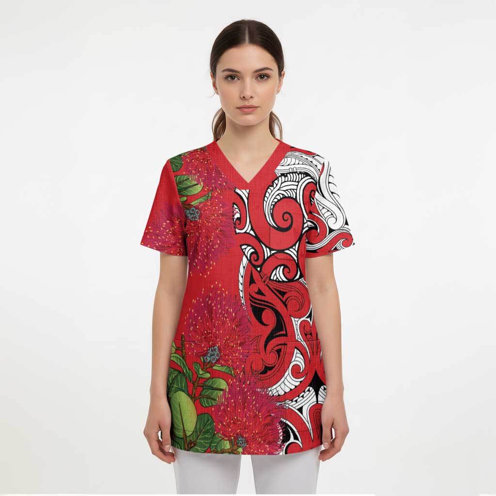 Personalised New Zealand Koru Pohutukawa Scrub Top Meri Kirihimete Aroha for Christmas LT9 - Polynesian Pride