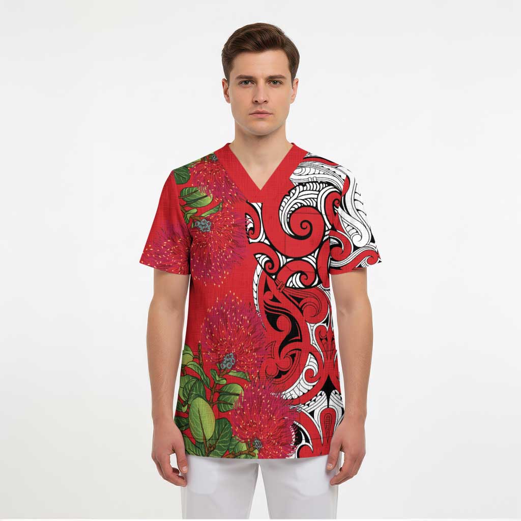 Personalised New Zealand Koru Pohutukawa Scrub Top Meri Kirihimete Aroha for Christmas LT9 - Polynesian Pride