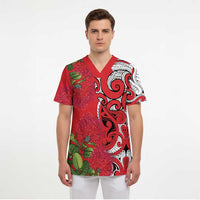 Personalised New Zealand Koru Pohutukawa Scrub Top Meri Kirihimete Aroha for Christmas LT9 - Polynesian Pride