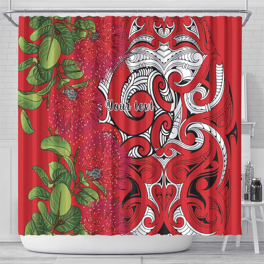Personalised New Zealand Koru Pohutukawa Shower Curtain Meri Kirihimete Aroha for Christmas LT9 - Polynesian Pride