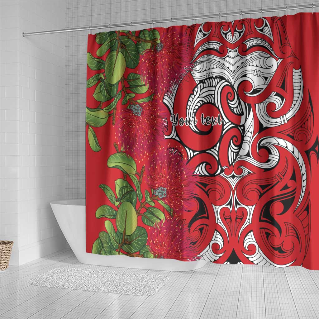 Personalised New Zealand Koru Pohutukawa Shower Curtain Meri Kirihimete Aroha for Christmas LT9 - Polynesian Pride