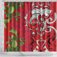 Personalised New Zealand Koru Pohutukawa Shower Curtain Meri Kirihimete Aroha for Christmas LT9 - Polynesian Pride