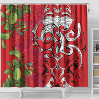 Personalised New Zealand Koru Pohutukawa Shower Curtain Meri Kirihimete Aroha for Christmas LT9 - Polynesian Pride
