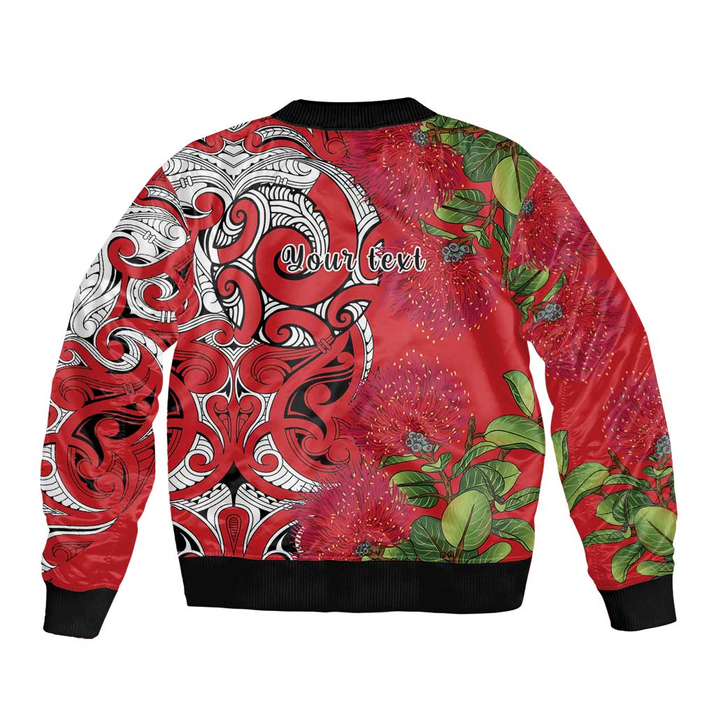 Personalised New Zealand Koru Pohutukawa Sleeve Zip Bomber Jacket Meri Kirihimete Aroha for Christmas LT9 - Polynesian Pride
