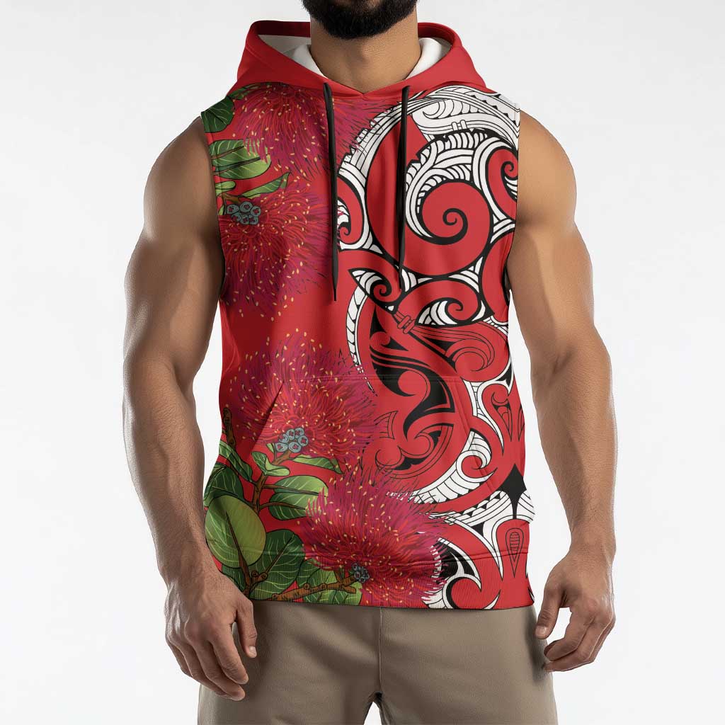 Personalised New Zealand Koru Pohutukawa Sleeveless Hoodie Meri Kirihimete Aroha for Christmas LT9 - Polynesian Pride