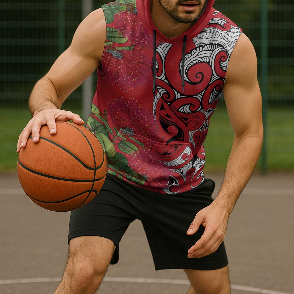Personalised New Zealand Koru Pohutukawa Sleeveless Hoodie Meri Kirihimete Aroha for Christmas LT9 - Polynesian Pride
