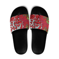 Personalised New Zealand Koru Pohutukawa Slide Sandals Meri Kirihimete Aroha for Christmas LT9 Red - Polynesian Pride