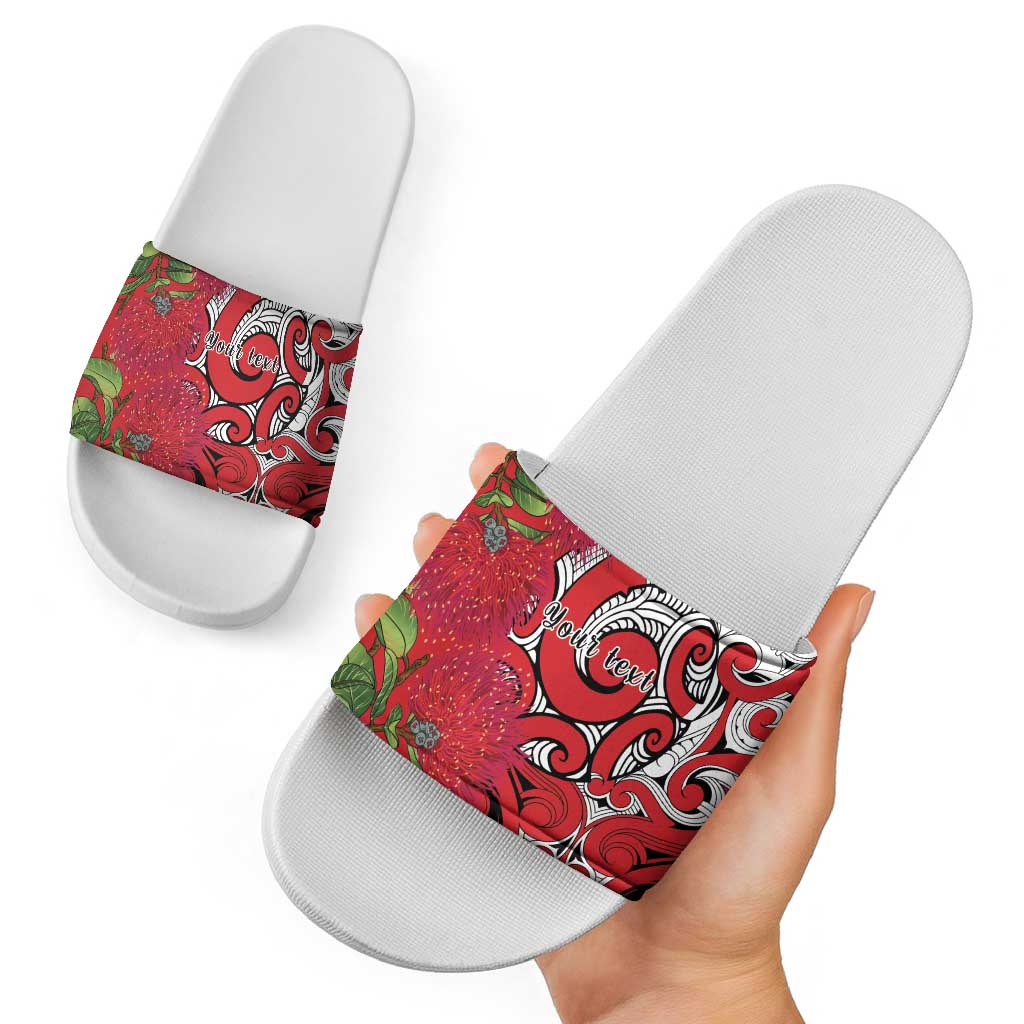 Personalised New Zealand Koru Pohutukawa Slide Sandals Meri Kirihimete Aroha for Christmas LT9 - Polynesian Pride
