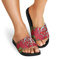 Personalised New Zealand Koru Pohutukawa Slide Sandals Meri Kirihimete Aroha for Christmas LT9 - Polynesian Pride