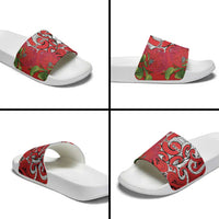 Personalised New Zealand Koru Pohutukawa Slide Sandals Meri Kirihimete Aroha for Christmas LT9 - Polynesian Pride