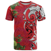 Personalised New Zealand Koru Pohutukawa T Shirt Meri Kirihimete Aroha for Christmas LT9 Red - Polynesian Pride