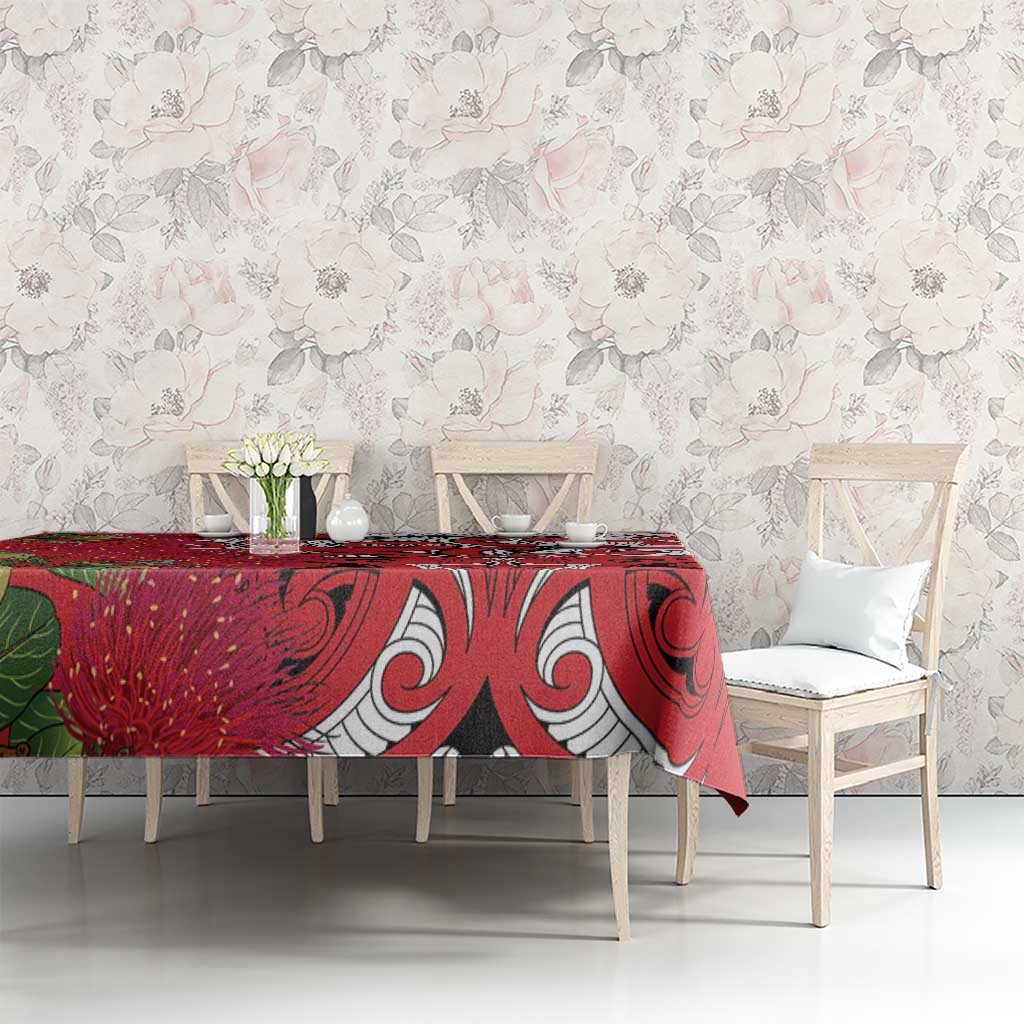 Personalised New Zealand Koru Pohutukawa Tablecloth Meri Kirihimete Aroha for Christmas - Polynesian Pride