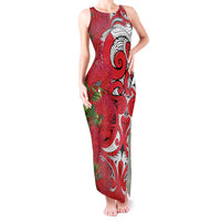 Personalised New Zealand Koru Pohutukawa Tank Maxi Dress Meri Kirihimete Aroha for Christmas LT9 Women Red - Polynesian Pride