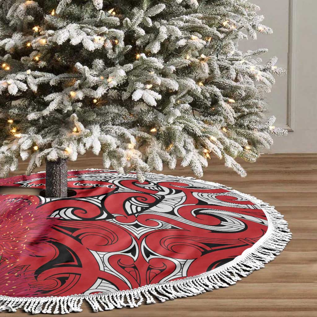 Personalised New Zealand Koru Pohutukawa Tree Skirt Meri Kirihimete Aroha for Christmas LT9 - Polynesian Pride