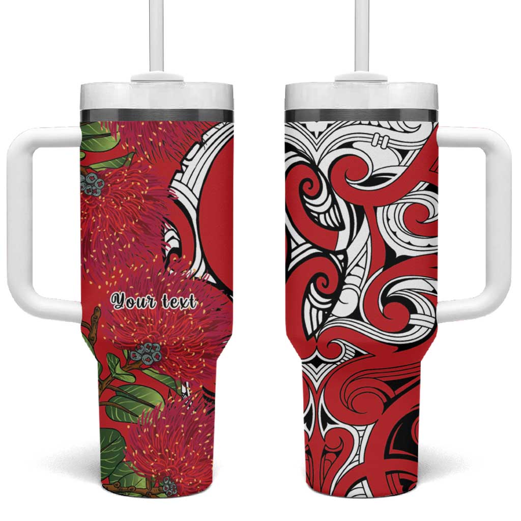 Personalised New Zealand Koru Pohutukawa Tumbler With Handle Meri Kirihimete Aroha for Christmas LT9 One Size: 40 oz Red - Polynesian Pride