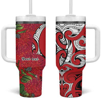 Personalised New Zealand Koru Pohutukawa Tumbler With Handle Meri Kirihimete Aroha for Christmas LT9 One Size: 40 oz Red - Polynesian Pride