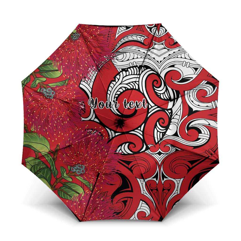 Personalised New Zealand Koru Pohutukawa Umbrella Meri Kirihimete Aroha for Christmas LT9 One Size Folded 11.42 inch Opened Diameter 37.4 inch Red - Polynesian Pride