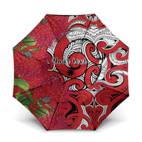 Personalised New Zealand Koru Pohutukawa Umbrella Meri Kirihimete Aroha for Christmas LT9 One Size Folded 11.42 inch Opened Diameter 37.4 inch Red - Polynesian Pride