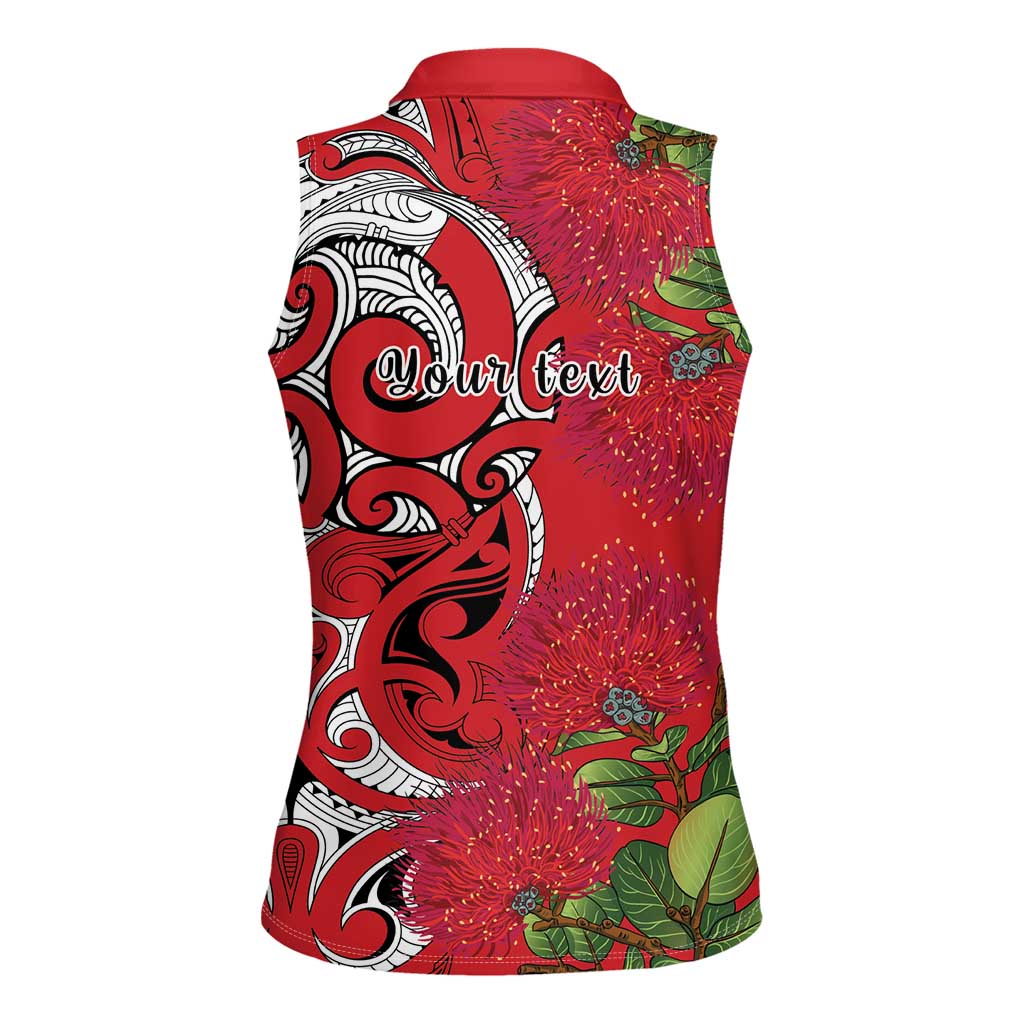 Personalised New Zealand Koru Pohutukawa Women Sleeveless Polo Shirt Meri Kirihimete Aroha for Christmas LT9 - Polynesian Pride
