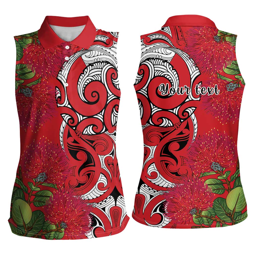 Personalised New Zealand Koru Pohutukawa Women Sleeveless Polo Shirt Meri Kirihimete Aroha for Christmas LT9 - Polynesian Pride