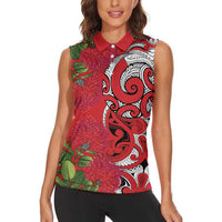 Personalised New Zealand Koru Pohutukawa Women Sleeveless Polo Shirt Meri Kirihimete Aroha for Christmas LT9 - Polynesian Pride